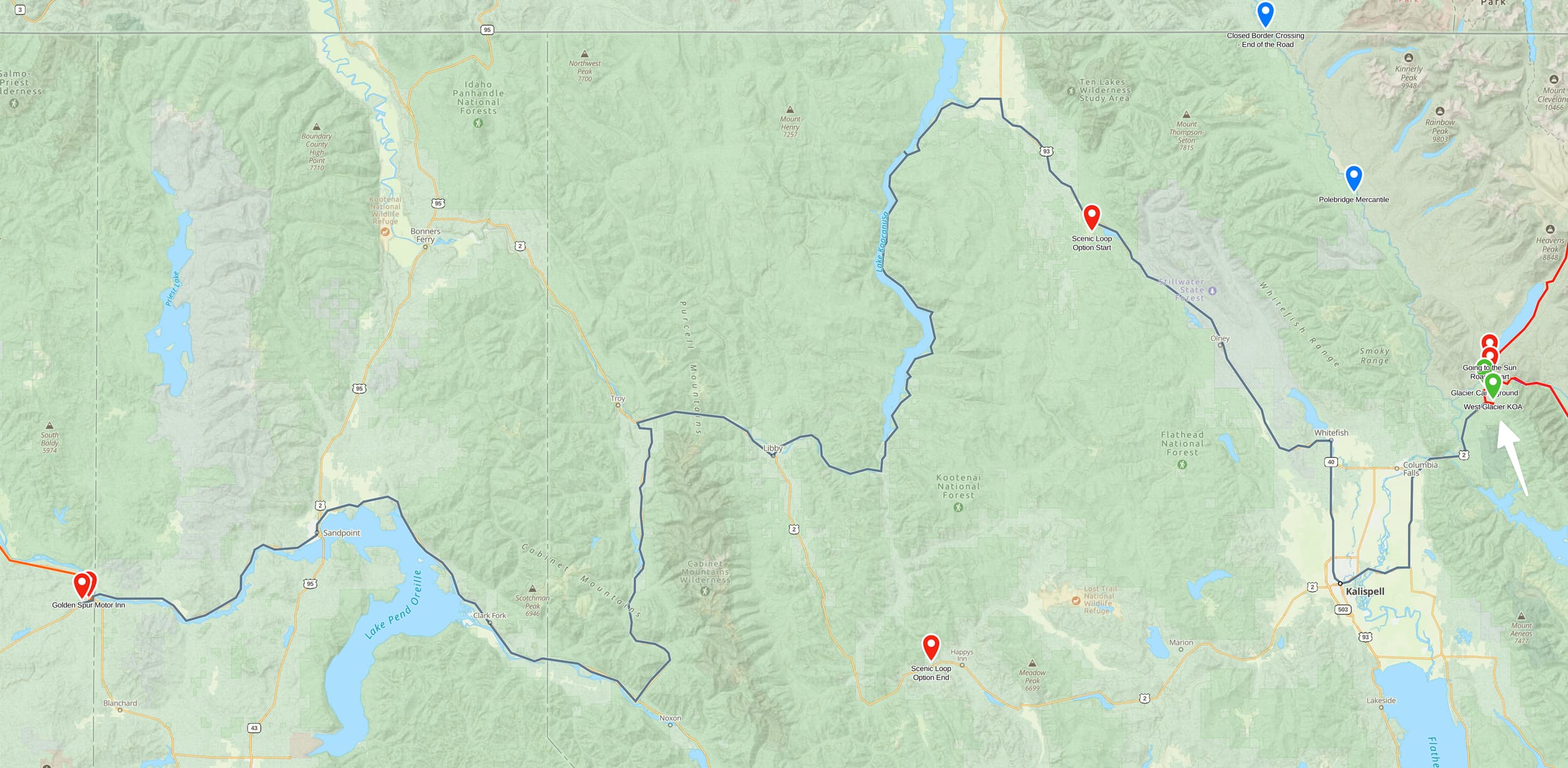 Trip Report: NW National Parks Loop
I left my job recently to take a much needed sabbatical and figure out what I’m doing next. A few weeks after my last day at work I embarked on what was to be a three week tour of NW-ish National Parks from Portland, to include Olympic, North Cascades, Glacier, Yellowstone, Grand Teton, Craters of the Moon, Lassen Volcanic, and Crater Lake.
I ended up missing Grand Tetons due to weather and I had to cut the trip short before I got to Lassen (family medical issue), so Lassen and Crater Lake remain unvisited.
Trip Dates: Sept 3 - Sept 16 (13 days)
Total Travel Miles: 3478 (does not include local miles for store runs, etc.)
Total Gallons of Gas Used: 82
Equipment: 2021 Benelli TRK502X Gaia GPS & Google Maps running on Sonim XP8 rugged Android phoneButler Motorcycle Maps (paper maps of best M/C roads in the country) iPhone 14 (main camera) Akaso Brave 7 helmet-mounted adventure camera Spot X satellite communicator and tracker Wolfman Luggage WP waterproof tank bag and saddle bags (no longer available) Watershed Colorado dry bag duffel (across the pillion seat) Kriega US-5 Drypack (tail bag) Kriega 3L hydration backpack (strapped to duffel, not worn)Marmot Ajax 2 tent Nemo hydrophobic down sleeping bag (non-mummy)Helinox ultralight cot MSR WhisperLite International stove
(Purchased in 1991 for my first moto trip: Detroit, MI to San Diego and back on an XT250)Gossamer Gear Bare Boxer bear-proof food canisters (two - one in each saddle bag)
Day 1 - Olympic National Park Date: Tuesday 9/3/2024
Destination: South Beach Campground, Olympic National Park
Travel Time: 4h 24m
Miles: 213Notes:
Planned to head west to Astoria then north from there, but left later than expected so headed up I-5 to US 12. I’ve driven/ridden that stretch of I-5 hundreds of times (starting in 1993). It’s boring and I hate it.
South Beach CG is first-come-first-served. I didn’t have issue getting a site. There is a long, tight loop of sites along the coastline, but I chose one of the sites further back near the bathrooms due to wind concerns. The bathroom building provided a sort of wind shelter for my site.
I used the heated grips on this leg; it was pretty chilly along the coast in the Olympic Peninsula. I almost didn’t install them, thinking I was being paranoid about the cold. I ended up using them a lot.
Day 2 - Ferry to Seattle / Burien Date: Wednesday 9/4/2024
Destination: Friend’s house in Burien, WA
Travel Time: 7h 30m
Miles: 199
Notes:
Slept well (thanks to Advil PM). I’ve not been sleeping well for more than a year. I’m really hoping to reset my sleep patterns with this trip. A good night’s sleep is one of my great joys and I feel like I’ve been robbed of that pleasure.
Used my Aeropress this morning for the first time ever. I’m hooked.
Headed up along US 101 through Port Angeles and then down to the Southworth ferry terminal near Port Orchard. Ferried across to Fauntleroy, which is just a few miles north my friend’s house in Burien. I’m always surprised at how long it takes to get from the Olympic Peninsula to the east side of Puget Sound (Seattle, etc.). With the ferry crossing (I love ferries) it took seven and a half hours to go 200 miles.
Discovered at my first stop of the day (just up 101 at the Kalaloch Campground, stopped to refill water) that the battery is quite weak and won’t start the bike if you leave the ignition on for even two minutes without the motor running. This would become a theme for the next few days. Fortunately, I have a jumper box and a permanent jump harness wired to the battery so jump starts are a quick operation.
Had a good evening with old friends.
Day 3 - North Cascades via Mountain Loop RoadDate: Thursday 9/5/2024
Destination: Newhalem Campground, North Cascades National Park
Travel Time: 4h 30m
Miles: 146Notes:
Slept well, on the couch. No pills needed.
I realized yesterday that my summer riding gloves (Rev’It Dune) were a size (or two) too small. Rev’It gloves fit really tight and I feel like I can never get it quite right. And yet, I love them. So, I stopped at a Cycle Gear in Bellevue to pick up something summer weight (Dirt 3) that fit better. They’re better, but maybe still one size too small. Such is life.
From Bellevue, I rode north and took the Mountain Loop Hwy then on up north to North Cascades. It was a hot ride. Still summer.
A small section of the Mountain Loop Road is dirt/gravel, which I didn’t realize. No biggie. Was just surprised (clearly I didn’t study my maps closely enough). When riding solo on a bike that weighs over 500 lbs., I tend to avoid planning much off-pavement riding. That’s what my DR-Z is for.
Day 4 - Newport, Washington via Winthrop Date: Friday 9/6/2024
Destination: Golden Spur Motor Inn, Newport, Washington
Travel Time: 8h
Miles: 308
Notes:
Slept just ok, even with Advil PM.
Pretty ride through North Cascades National Park and Colville National Forest. Didn’t do any backroads or hikes. Discovered (new to me) the town of Winthrop. Stopped for coffee at Sheri’s and resupplied on freeze-dried food at Cascades Outdoor Store.
The town of Newport is almost nothing, but, inexplicably, there’s an amazing restaurant (Brownell’s Place). Had dinner and a few ciders. Met and chatted with the owner/chef (she’s great). Listened to some live music. Then back to the motel.
Day 5 - New Battery in Kalispell Date: Saturday 9/7/2024
Destination: West Glacier KOA, West Glacier, MT
Travel Time: 8h 7m
Miles: 293
Notes:
Slept well on motel bed (on sleeping bag, not in the sheets). Another hot one.
Discovered that the water pump seal leaks oil. A quick post in the TRK Facebook group revealed that this is a common problem on this bike, and and easy fix. It’s apparently just a bad o-ring.
Battery has been getting continuously worse, and now requires I jump start the bike about every other start. Google Maps to the rescue: directions to the Batteries Plus in Kalispell, please. They don’t have an Odyssey AGM in the right size; the Duracell will have to do. (It’s been great.)
I set up camp at the West Glacier KOA, which will be my base for a few days. KOAs are their own little world. Very strange. Not really my thing, but the on-site laundry was handy.
After setting up camp I opened a cider and used the iPad to book a vehicle reservation for the next day to ride Going to the Sun Road, which I really wanted to do.
Day 6 - Going to the Sun RoadDate: Sunday 9/8/2024
Destination: Local Ride: West Glacier, Going to the Sun Road, Saint Mary, East Glacier
Travel Time: 5h 35m
Miles: 142Notes:
Quick breakfast and gas up in West Glacier before entering Going to the Sun Road.
Going to the Sun Road was stunning. This was the first point in the trip where I had tingles and was giddy at what I was seeing.
Took a very short hike along Saint Mary Lake. Again, I was beside myself with the beauty.
Lunch at the general store in Kiowa.
The rest of the ride back after East Glacier was meh, but I just kept thinking about how amazing what I’d seen in the morning had been.
Dinner at the KOA. Tacos from a cart (ok / not great, and a very weird guacamole) and a few glasses of wine from another cart. I asked about the guac and it turns out they make it in a food processor. Come on, people.
Day 7 - Ride to BozemanDate: Monday 9/9/2024
Destination: Friend’s house in Bozeman, Montana
Travel Time: ~ 8h (Gaia crashed near the end of the trip, but before getting to Bozeman)
Miles: ~ 400Notes:
Slept poorly again. No pills this time. Took some photos of my soft luggage setup to answer some questions in the TRK502X Facebook group. The saddle bags are from Wolfman Luggage, but I don’t think they make this waterproof line anymore. I use a duffel dry bag from Watershed across the top. A heat shield protects the side bag from exhaust heat.
Hazy, smoky ride most of the way. Very windy in places. This is where I first really started to feel how underpowered the TRK502 is. Really struggled in places.
Developed an engine-speed-sensitive squeak or rattle. Sounds like when a heat shield vibrates in resonance with engine vibration. Discovered that it’s a missing crash bar mounting bolt allowing the crash bar to rub against the frame.
Also noticed that there’s a resonant oscillation at speed that feels like the chain going bad (like it’s stretching unevenly).
First of several nights at a friend’s house in Bozeman (which, it turns out, is a pretty cool town). And there’s a hot tub…
Day 8 - Bike Maintenance & Hyalite ReservoirDate: Tuesday 9/10/2024
Destination: Local Ride: Hyalite Reservoir
Travel Time: not recorded
Miles: not recordedNotes:
Woke up to a smoky sunrise. I had the best night’s sleep I’ve had in years. This is was the whole point of this trip: to untangle my burnout and reclaim sleep as one of my joys. I wrote about it in my journal when I woke up. I hope this wasn’t a fluke.
Planned to replace the bolt that rattled loose from the crash bar, but instead discovered that it had actually severed off at the mount point. No fixing that on the road. Adjusted chain and moved on.
Lunch at Mountains Walking Brewery in Bozeman.
Rode up to Hyalite Reservoir. Pretty ride. Smoky still.
Soaked in hot tub after dinner.
Day 9 - North Yellowstone LoopDate: Wednesday 9/11/2024
Destination: Northern loop through Yellowstone National Park
Travel Time: 9h 36m
Miles: 272Notes:
Did a day trip from Bozeman down through the northern loop in Yellowstone, entering at Mammoth and taking the scenic route through Paradise Valley.
Saw elk, coyotes (I think), buffalo, and pronghorn.
Pretty ride, but cold in places. Used heated grips again.
Rode the loop through Mammoth Hot Springs (see video) at the end.
Coffee at Tumbleweed Bookstore & Cafe in Gardiner. I kind of dig Gardiner. Good vibe.
Had dinner at Mountains Walking Brewing. Rain and wind started. Lights flickered. Waited for rain to stop before riding back to the house.
Power out at the house due to high winds. This does not bode well for tomorrow.
Day 10 - Winter Weather in the ParksDate: Thursday 9/12/2024
Destination: Grand Teton National Park via West Yellowstone Pocatello, Idaho
Travel Time: 5h 40m
Miles: 201Notes:
Today was supposed to be a gorgeous ride through Yellowstone into Grand Teton National Park, and camping at Signal Mountain CG in the park. The weather had other ideas. It was pouring rain (and cold) all the way to West Yellowstone from Bozeman. By the time I got to West Yellowstone I was getting severe winter weather warnings on my phone calling for up to 3 (three!!) inches of snow accumulating in the high passes in the park. It’s bad enough in a car, but that’s a disaster waiting to happen on a motorcycle.
I parked my butt at Mountain Mama’s Cafe in West Yellowstone to warm up / dry off and decide what to do. I almost had myself convinced to push through when I realized that, even if I made it to the campground ok, I’d be setting up camp in the rain and I’d likely be miserable all night. Grand Teton would have to wait.
From West Yellowstone it’s easy to bail west into Idaho and get away from the park weather and elevations. So that’s what I did. It was not a pleasant ride, though. I was in torrential downpours all the way to Idaho Falls.
Arriving in Idaho Falls, I was exhausted and sure I could just find a room for the night. I dropped the bike at a roundabout (short-legged it coming to a stop; I knew it was going so I just rolled away). Guy behind me helped me pick it up. Then, there were no rooms because it was move in week for the two universities there (U of I, ISU). This would become a recurring theme.
I rode further to Blackfoot. Still no rooms.
I called ahead to Pocatello and got a room at a Red Lion there. I was never so happy to be off the bike.
No pictures this day. I couldn’t even get the action camera to turn on.
Day 11 - Craters of the Moon and EBR-1Date: Friday 9/13/2024
Destination: Craters of the Moon National Monument
Travel Time: 4h 20m
Miles: 124
Notes:
I wasn’t sure what my destination would be today but my plan was to do a little nuclear tourism, see Craters of the Moon, and then go somewhere from there. My schedule and day-plan was thrown off by missing Grand Teton National Park and spending a night in Pocatello, which was not on the itinerary at all.
Stopped in Atomic City. Not sure why; I was under the impression that Atomic City was the first city lit by nuclear engergy, but it was practically a ghost town. There are a few houses there, but as far as I could tell all of the business were shuttered. Except, maybe, for the race track; that looked like it might still get used.
Arco, it turns out, is the city celebrated as the first in the world to be lit by nuclear energy. Nothing special about the town, but they do a nice job of making City Hall photo-worthy.
Between Atomic City and Arco is EBR-1 (Experimental Breeder Reactor I) which was the world’s first breeder reactor. The EBR-1 exhibit was closed for the season, but in the lot next to it were some really interesting experimental nuclear heat-transfer jet engines that never made it out of the experimental phase (probably a good thing).
Craters of the Moon is pretty small. If you don’t do any of the walks, it’s literally just a 30 minute road loop. Still, it was an unexpected surprise and delight. I had no idea what to expect but I was positively chuffed at the experience. I noticed that the campground had open sites so I inquired at the entry booth. As luck would have it, the whole campground is first come / first serve. I decided to set up for the night. It’s good to be done early and have some time to read and not stress about making distance.
Day 12 - New Chain in Twin FallsDate: Saturday 9/14/2024
Destination: Battle Mountain, Nevada
Travel Time: 8h 52m
Miles: 335
Notes:
Beautiful morning in Craters of the Moon. While I was breaking camp a parade of classic cars came into the park to drive the loop. I got a picture of one Pontiac down the road in Carey at a gas station.
Carey ended up being an unplanned fork in the road for me. I discovered this morning that my chain was indeed stretching unevenly, and the oscillation I was feeling and hearing was the chain hum changing from a “loose” hum to a “tight” hum rapidly as the tight spot moved around the sprockets. I was supposed to continue west to Mountain Home and then south from there into Nevada. A very scenic route, according to my Butler map. But, between camp and the gas station I got pretty paranoid about the chain snapping at high speed, which, worst case, could lead to a fatal crash.
So I called ahead to a few motorcycle dealers in Mountain Home (on my planned route) to see if they could take me in and replace the chain. No dice. This is the downside of having an obscure motorcycle from an obscure marque - no one wants to work on it. Making matters worse this is an Italian-designed bike built in China, a fact which causes many people to lose the ability to think clearly. “It’s Chinese junk!” Not so. Next.
With Mountain Home out, I tried Twin Falls. My first call was to Adventure Motorsports, and the service manager there took me in with no hesitation. “How soon can you be here?” I didn’t get his name, but my hat’s off to him and his one tech working furiously on a Saturday to beat the 3pm closing time. He said during high season, they get about 15-20 out of town travelers per week who need something done, and they take them all in. I love to hear stuff like this. This shop is in it for the community. They have a nice showroom, too.
With a quality new chain installed, I got a burrito and a MexiCoke at a Mexican place and went on my way. I made it to Battle Mountain, NV, where I decide to get a room. Tomorrow I rejoin my planned scenic route. Day 13 - Desert Mountains in NV, CADate: Sunday 9/15/2024
Destination: Grizzly Campground, Lake Davis (near Portola, CA)
Travel Time: 7h
Miles: 307
Notes:
I love the northern Nevada landscape, and today’s ride didn’t disappoint. US Highway 50 is apparently known as “The Loneliest Highway” but everyone knows about it, so it’s not very lonely. However, after leaving Austin, NV headed west you can take Nevada Highway 722, which dips to the south and follows the old US 50 route. It was completely empty and the twisties through the passes were fun. Highly recommended.
Stopped in Fallon for gas and to find a Micro SD card for the action camera. Walmart to the rescue.
After Reno, I crossed into California and, I swear, it looks different. Norther California desert mountains are so beautiful.
Camped at a nearly empty campground on Lake Davis (very end of the season). The host warned me rain was coming tomorrow.
Day 14 - Unplanned Return HomeDate: Monday 9/16/2024
Destination: Summit Lake Campground, Lassen Volcanic National Park Portland, Oregon (Home)
Travel Time: 10h 32m
Miles: 538Notes:
Last week, my mom went into the hospital for a fairly routine procedure. My brother went to Michigan to help out, as needed, and he went back home to Arizona after she returned home and everything seemed settled.
This morning, while having coffee, I got a call that she’d gone back into the hospital with something that may or may not have been related to the procedure. It seemed like maybe things were ok, but maybe not.
I decided the best thing to do was head home so that I was near an airport if I needed to fly out to Michigan to help out.
I packed up camp and headed up US 395 toward home, via Klamath Falls. It was a pretty ride, but, once again, I found myself in rain most of the way to Klamath Falls.
I was pretty beat by the time I got to Klamath Falls and figured I’d just find a hotel room, get a hot shower, and finish the ride tomorrow.
But, once again, it was move-in week for the local university. Holiday Inn Express had a single room for $395. No thanks. Onward.
I never hit rain again after Klamath Falls, and after turning west onto Oregon Hwy 58 and starting to lose elevation into the Willamette Valley, the temperature starting rising, which was welcome.
Once I reached Eugene, there was no point in not just going all the way home, so that’s what I did.
I got two pictures: one at camp before the call, and one at my last gas stop, an hour and twenty minutes from home, with the moon rising.
A nice side effect of my early return home is that I was home for my birthday (tomorrow), so I had dinner with my kids and my wife, which was lovely.
I did end up flying to Michigan the next day, and was there for a bit. The best part? I got to make some meals for my mom and step dad. Everything seems ok with my mom for now.
Grand Teton, Lassen, and Crater Lake will be there, and now I have an excuse for another trip in the future.